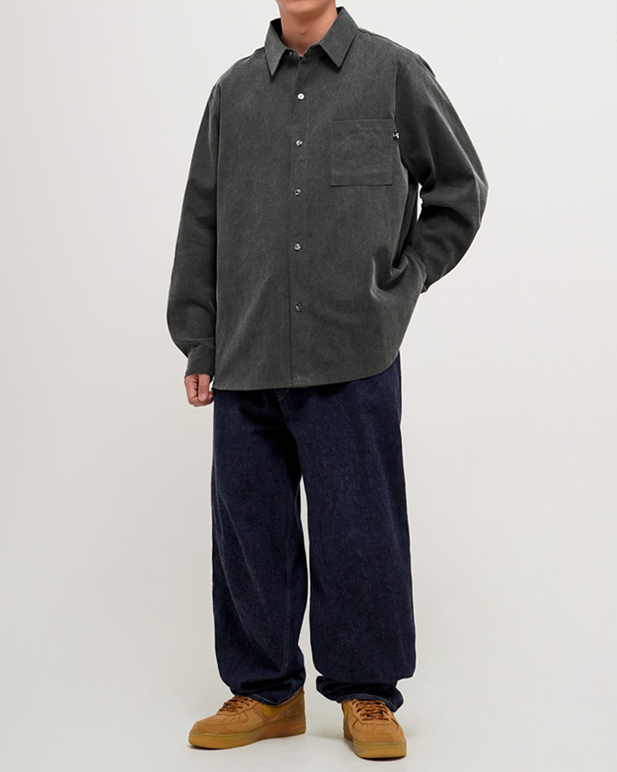 Camisa Gris Rata Corte Holgado Manga Larga